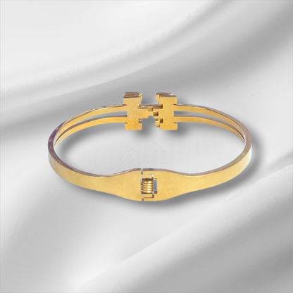 Crystal Initial H Gold Bangle Hinge Bracelet