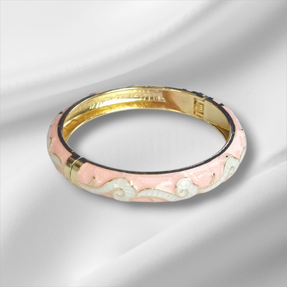 Pastel Pink White Enamel Bangle Hinge Bracelet