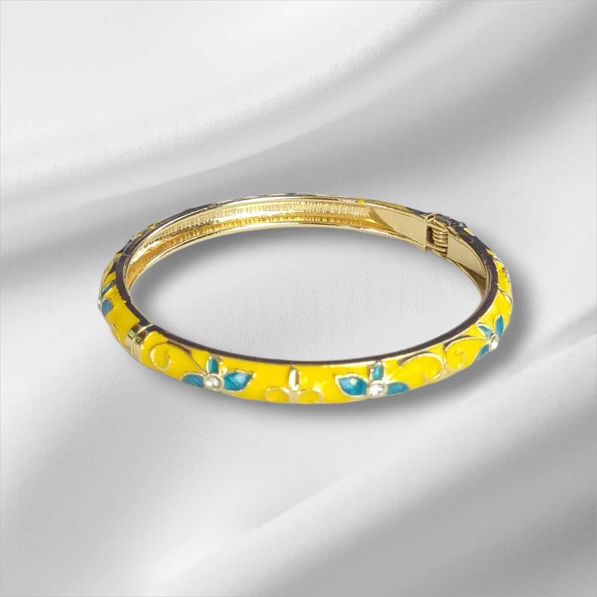 Bright Yellow Blue Enamel Bangle Hinge Bracelet