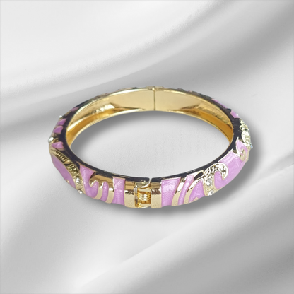 Lavender Enamel Gold Filigree Bangle Hinge Bracelet