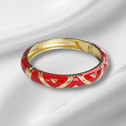 Red Enamel Gold Geometric Bangle Hinge Bracelet