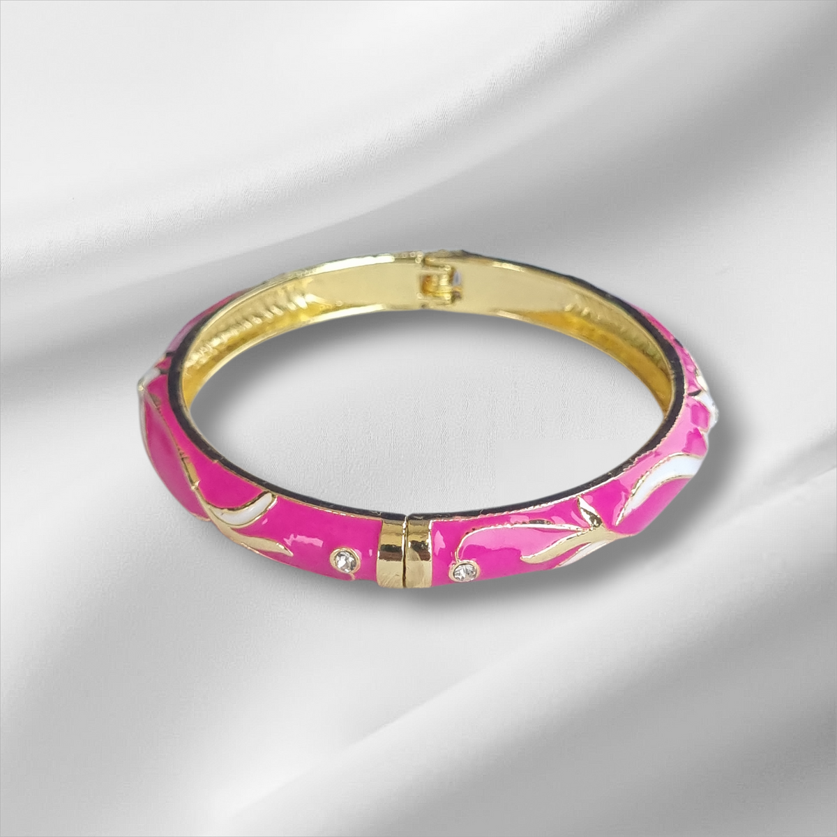 Pink Enamel Gold Starfish Bangle Hinge Bracelet