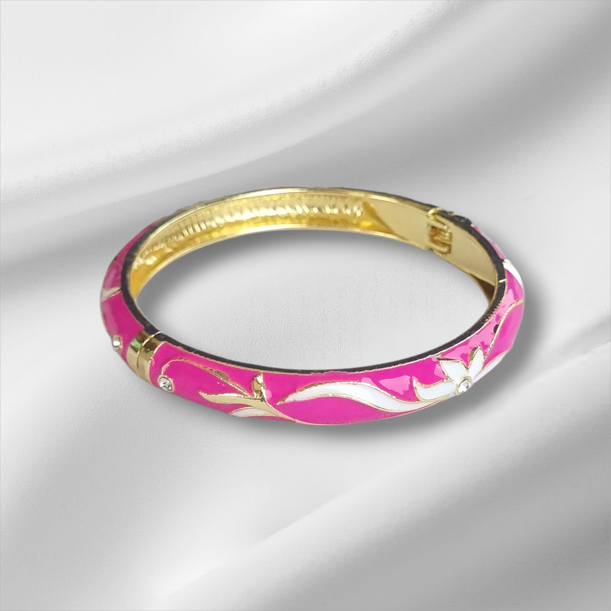 Pink Enamel Gold Starfish Bangle Hinge Bracelet