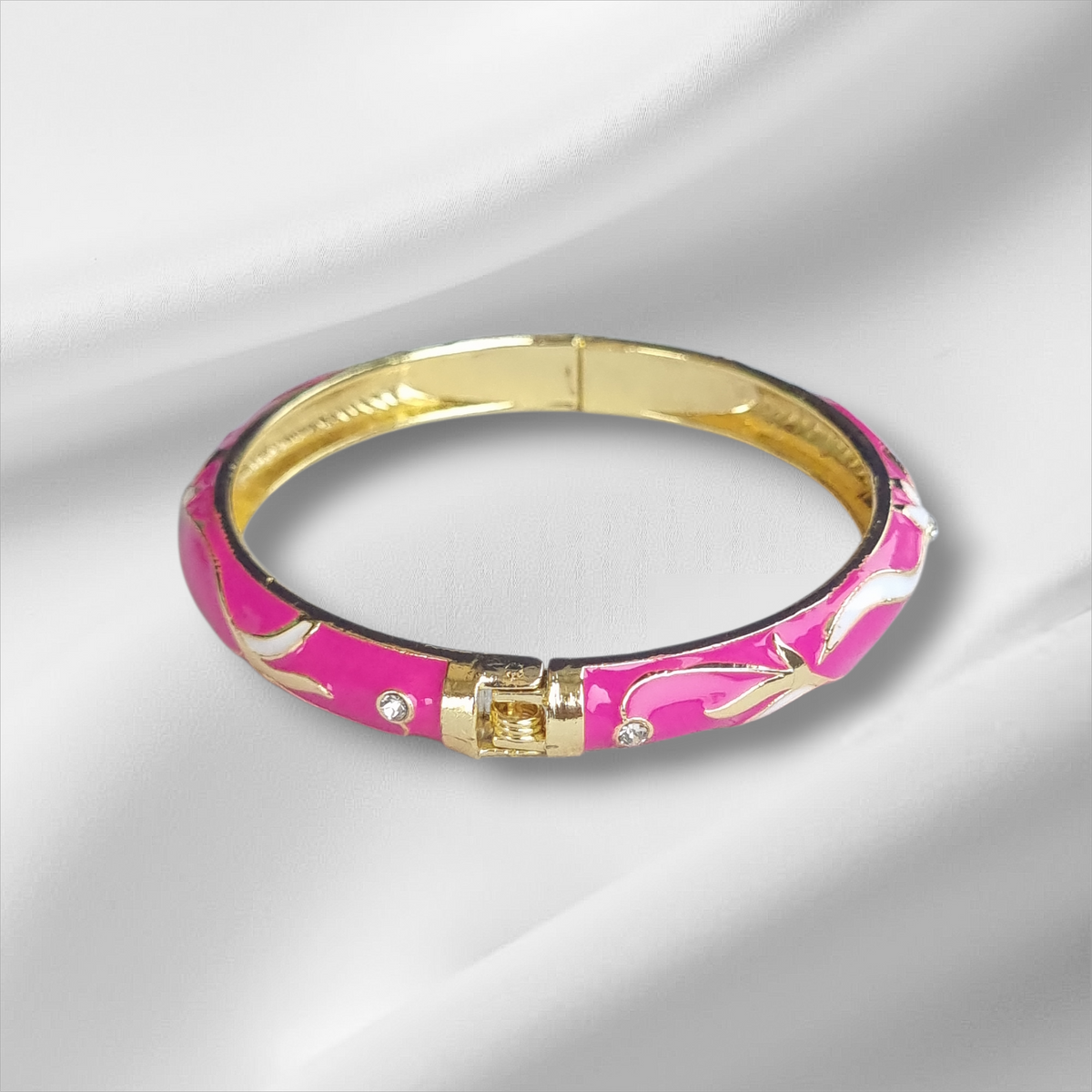 Pink Enamel Gold Starfish Bangle Hinge Bracelet