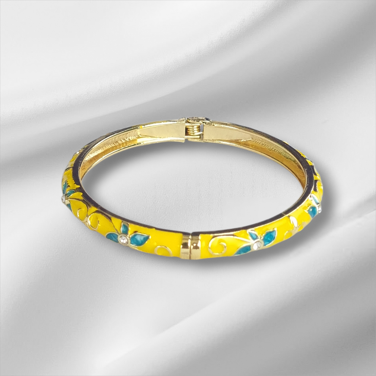 Bright Yellow Blue Enamel Bangle Hinge Bracelet
