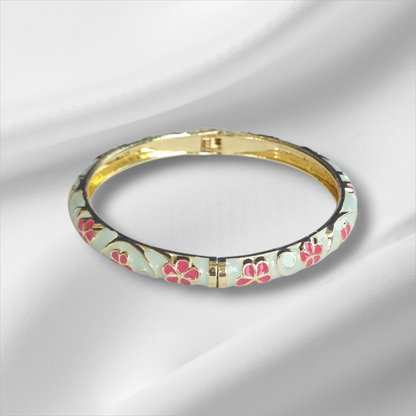 Pastel Blue Pink Floral Bangle Hinge Bracelet