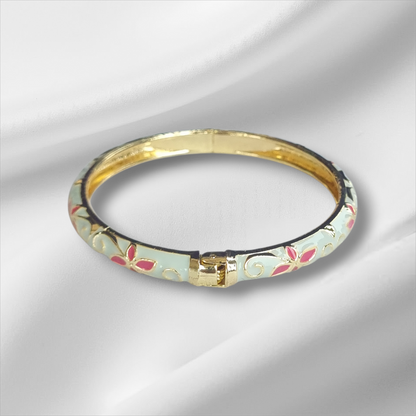 Mint Green Gold Floral Bangle Hinge Bracelet