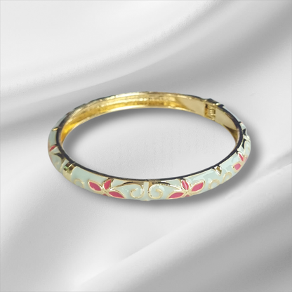 Mint Green Gold Floral Bangle Hinge Bracelet