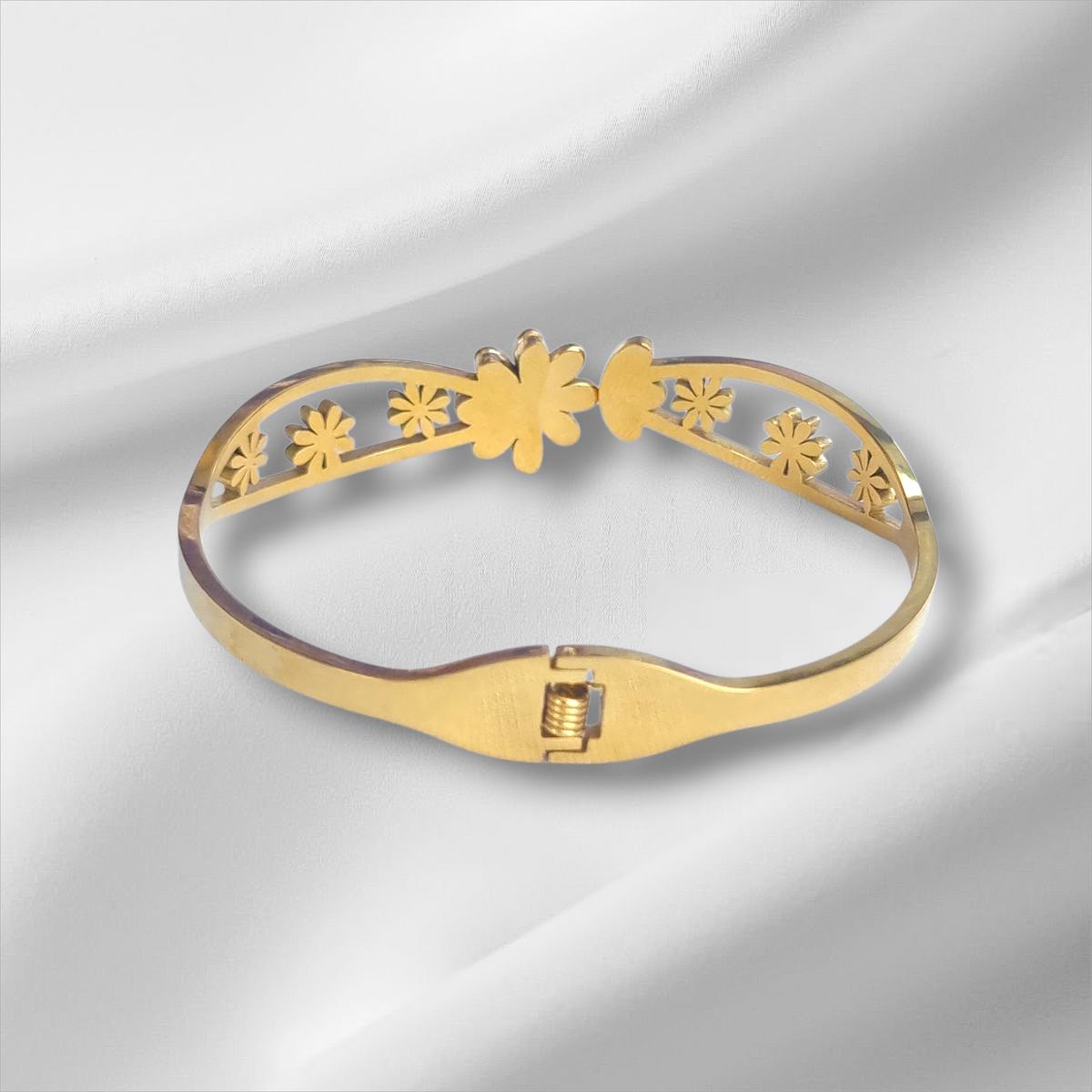 Gold Daisy Flower Enamel Bangle Hinge Bracelet
