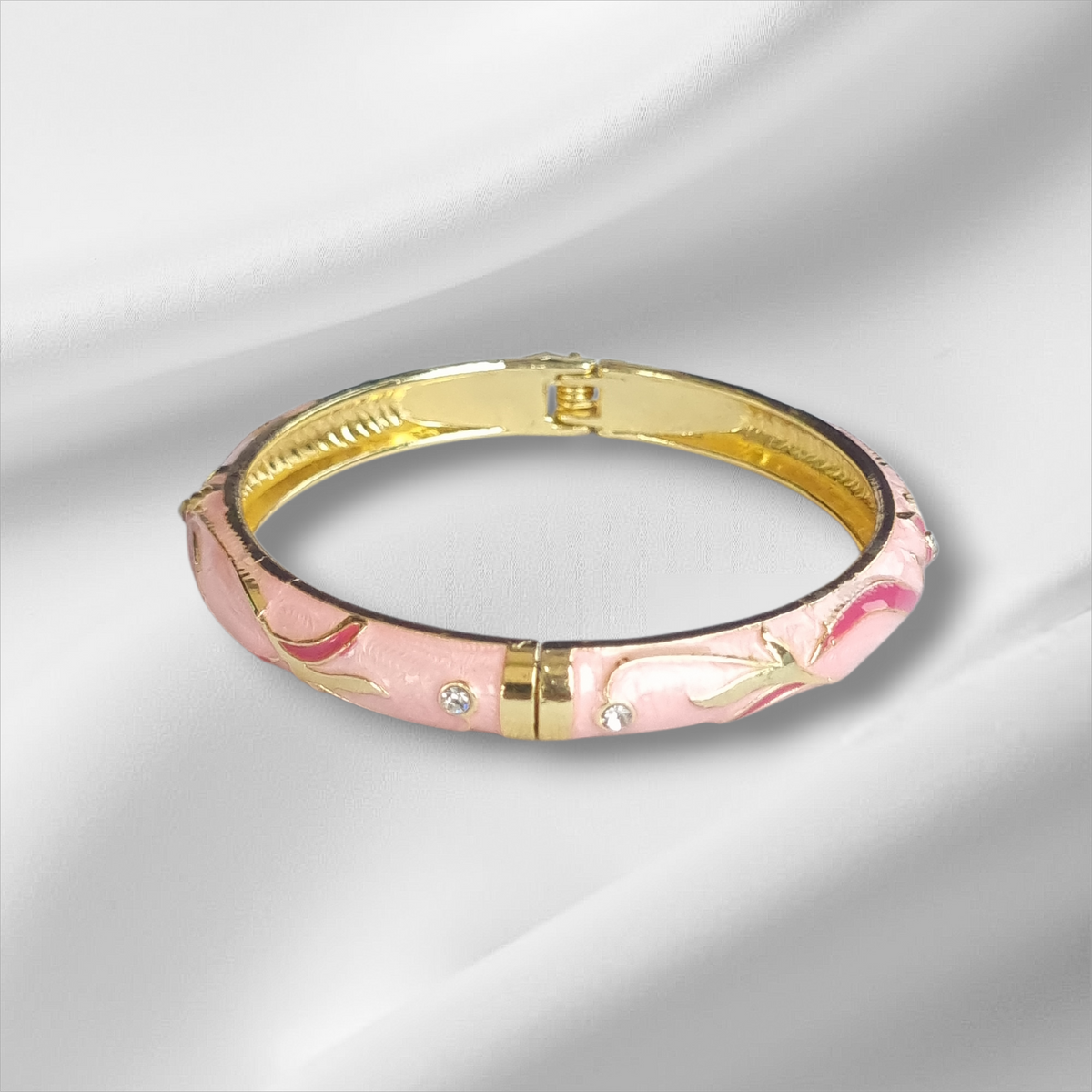 Pastel Pink Enamel Scroll Bangle Hinge Bracelet