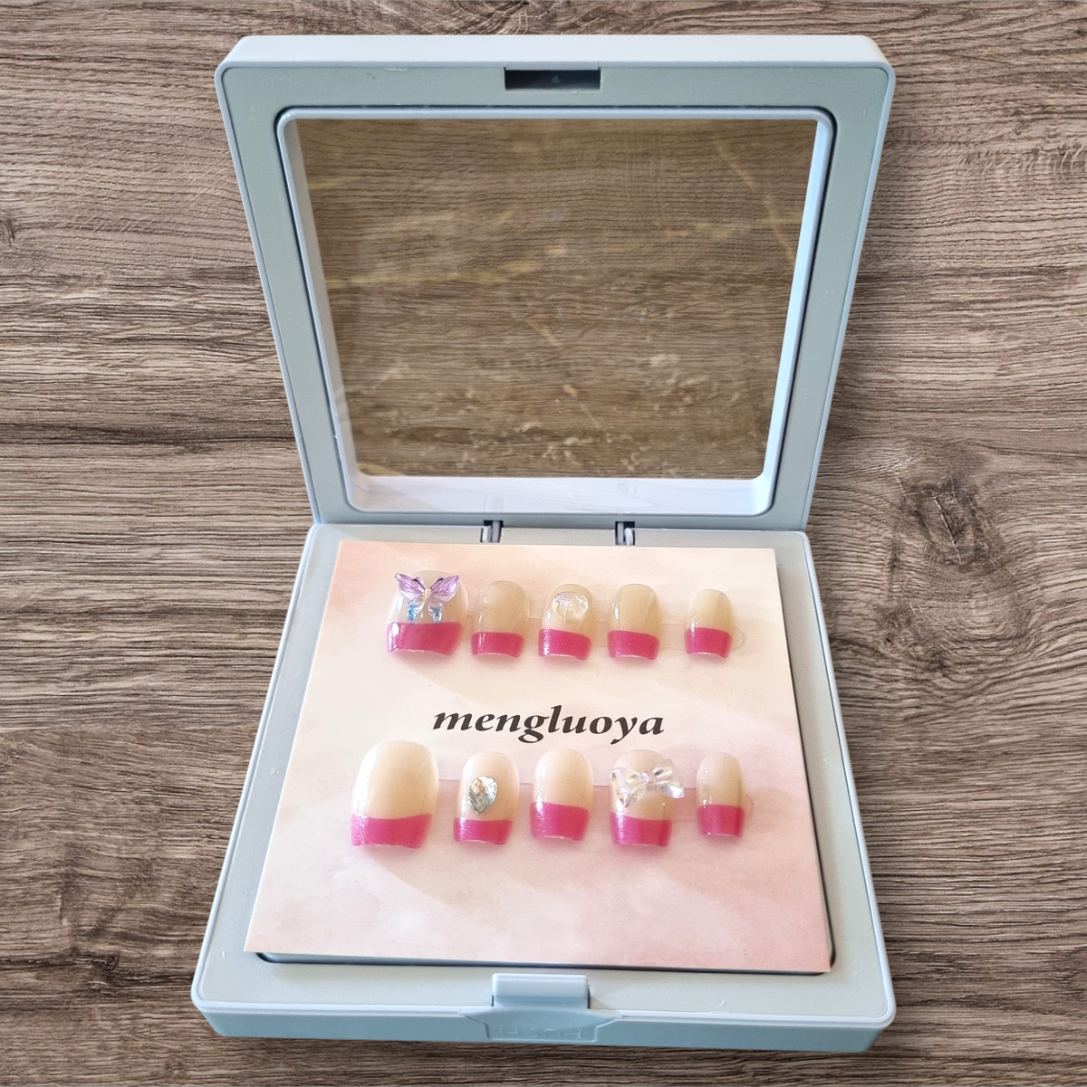Sparkly Magenta French Tip Press-On Nails