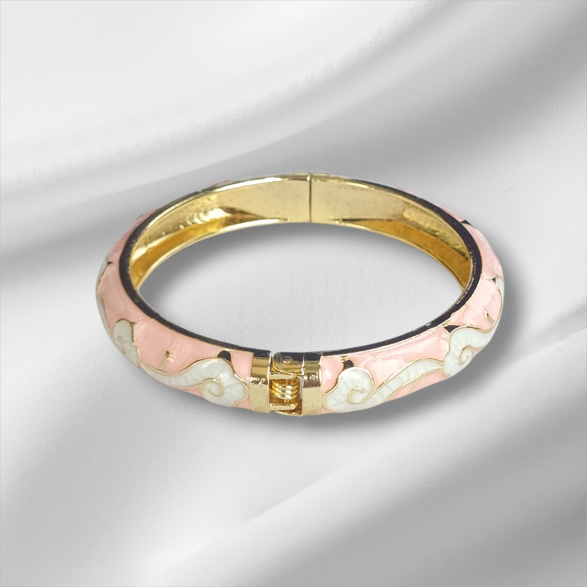 Pastel Pink White Enamel Bangle Hinge Bracelet