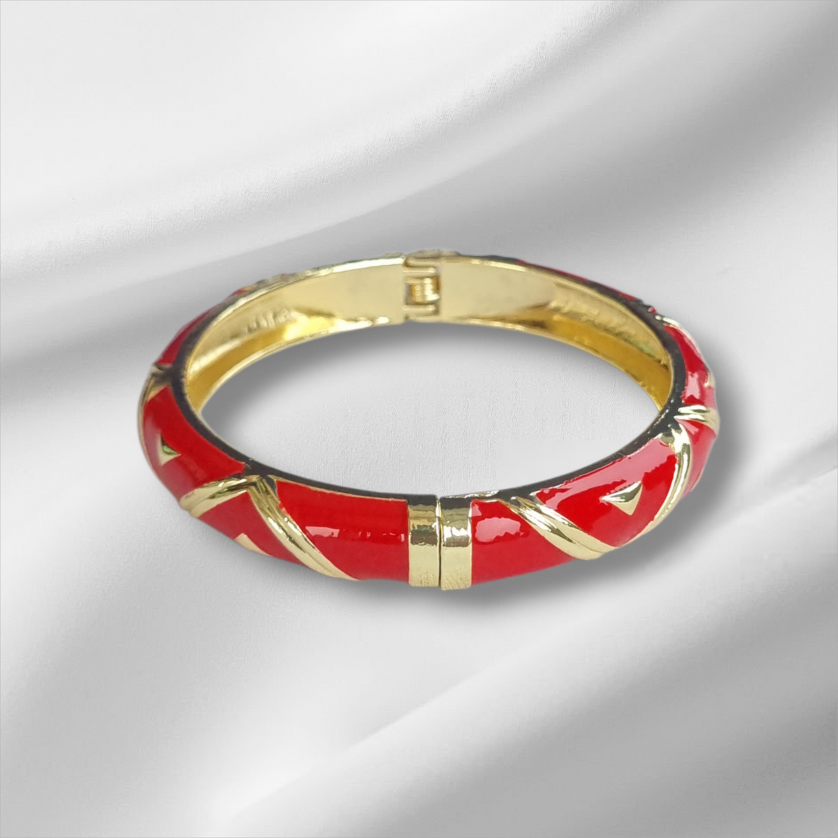 Red Enamel Gold Geometric Bangle Hinge Bracelet