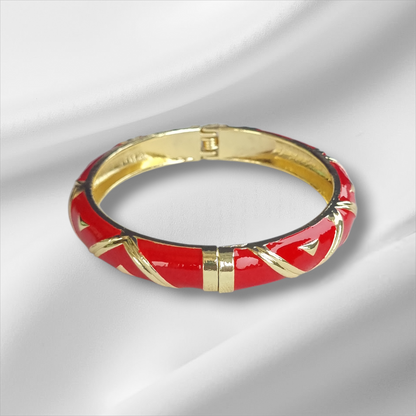 Red Enamel Gold Geometric Bangle Hinge Bracelet