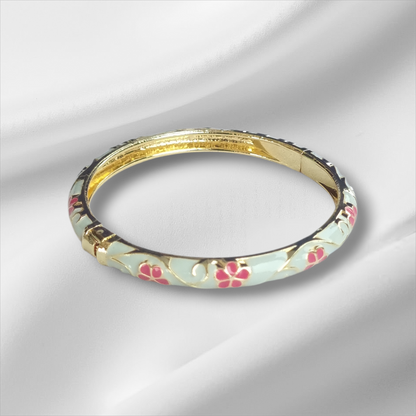 Pastel Blue Pink Floral Bangle Hinge Bracelet
