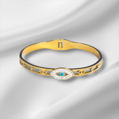 Gold Evil Eye Crystal Bangle Hinge Bracelet