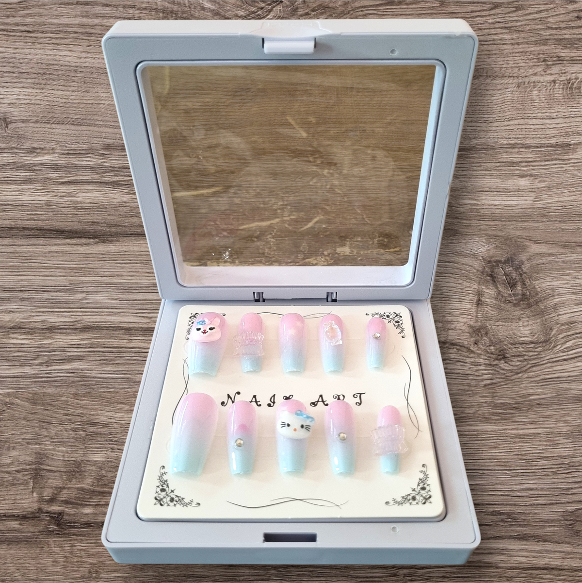 Blue Pink Ombre French Tip Press-On Nails