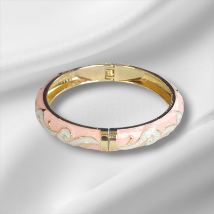 Pastel Pink White Enamel Bangle Hinge Bracelet