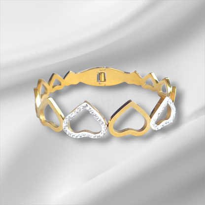 Gold Open Heart Crystal Bangle Hinge Bracelet