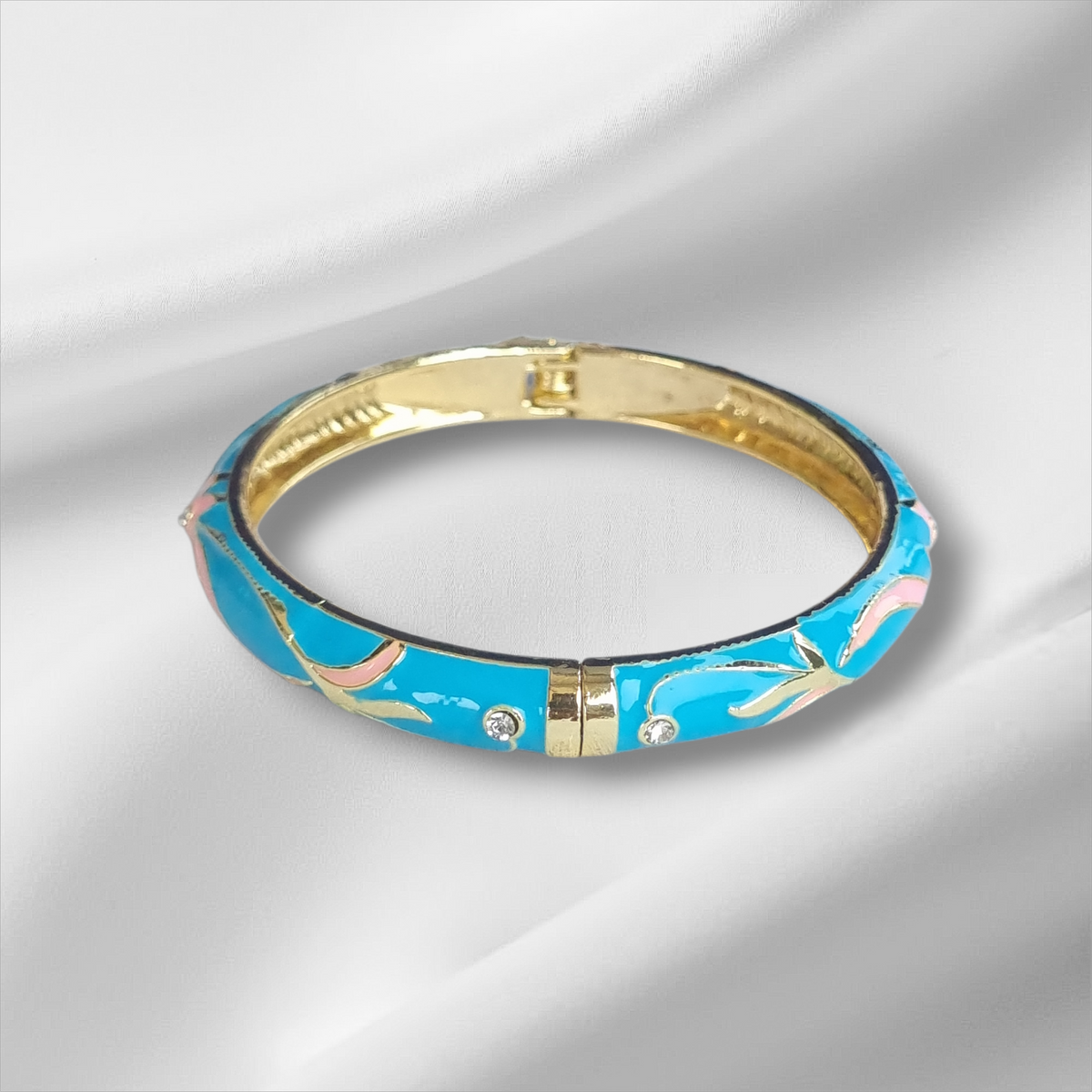 Bright Blue Pink Enamel Bangle Hinge Bracelet