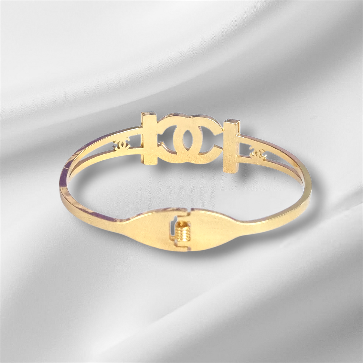 Elegant Gold Crystal  Double C Bangle Hinge Bracelet