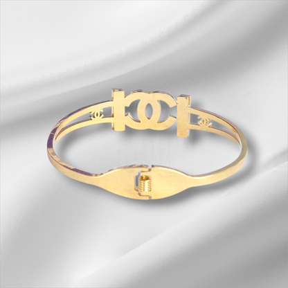 Elegant Gold Crystal  Double C Bangle Hinge Bracelet