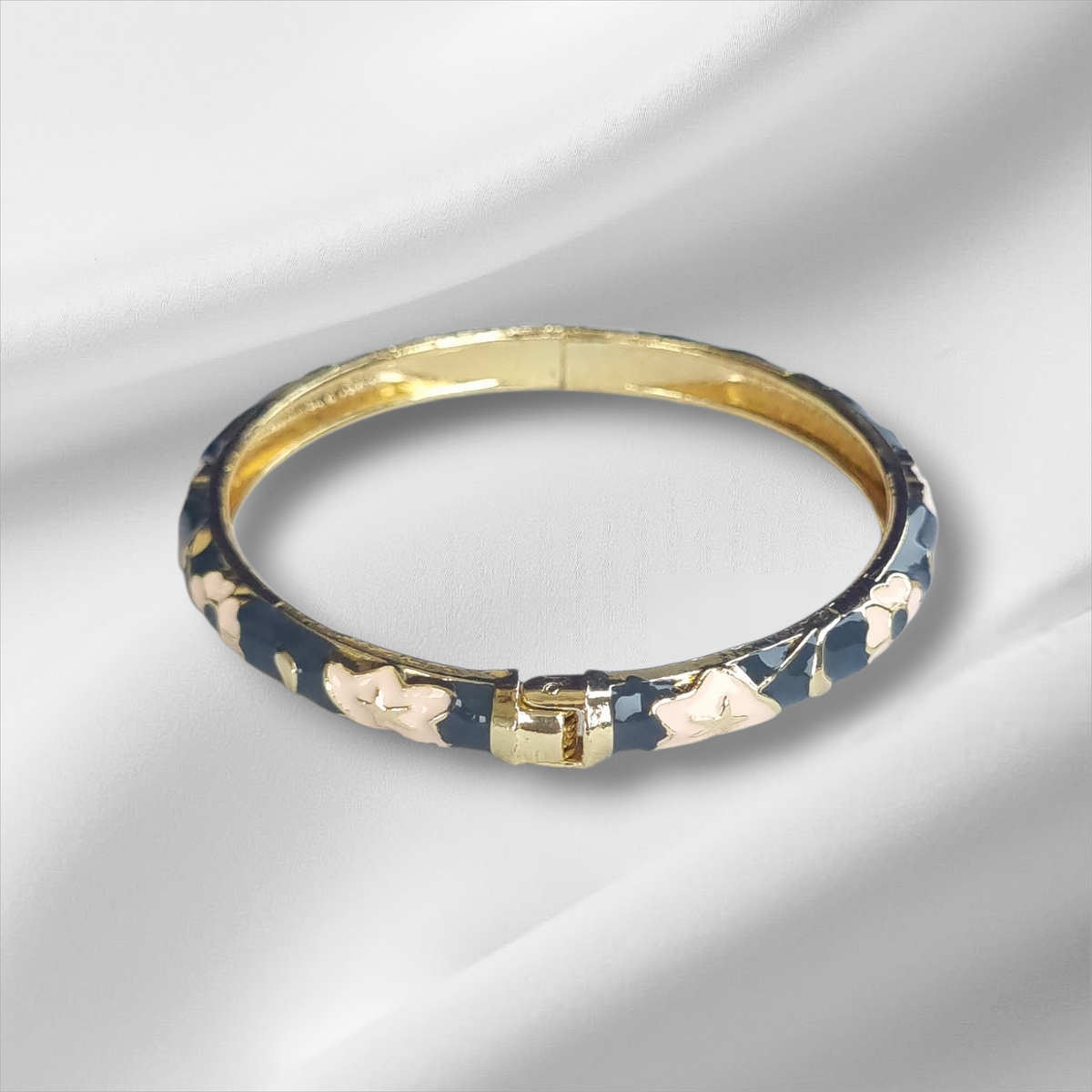 Midnight Blue Floral Enamel Bangle Hinge Bracele