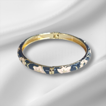 Midnight Blue Floral Enamel Bangle Hinge Bracele