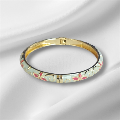 Mint Green Gold Floral Bangle Hinge Bracelet