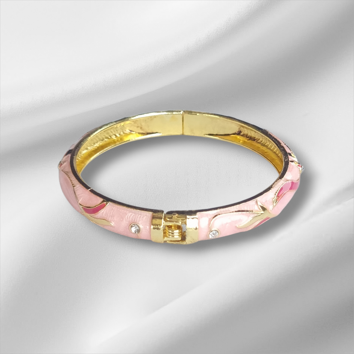 Pastel Pink Enamel Scroll Bangle Hinge Bracelet