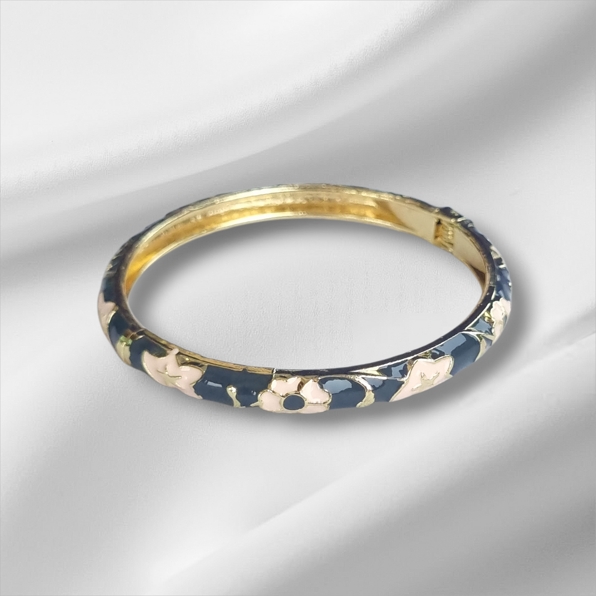Midnight Blue Floral Enamel Bangle Hinge Bracele